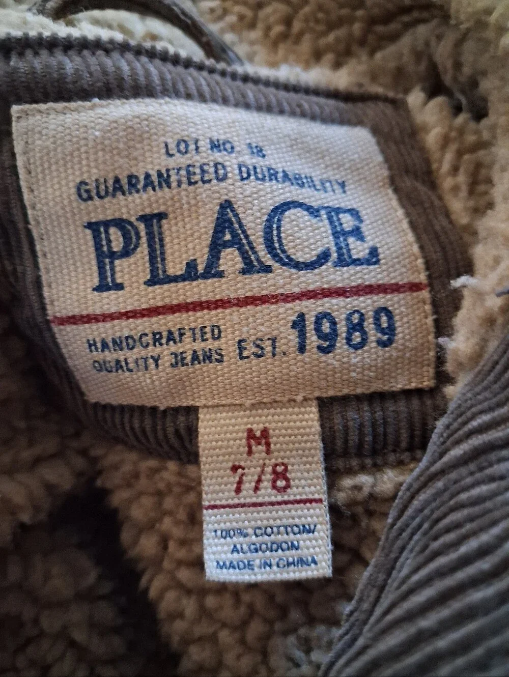 The Children's Place Brown Corduroy Jean Jacket with Cream Sherpa Lining
